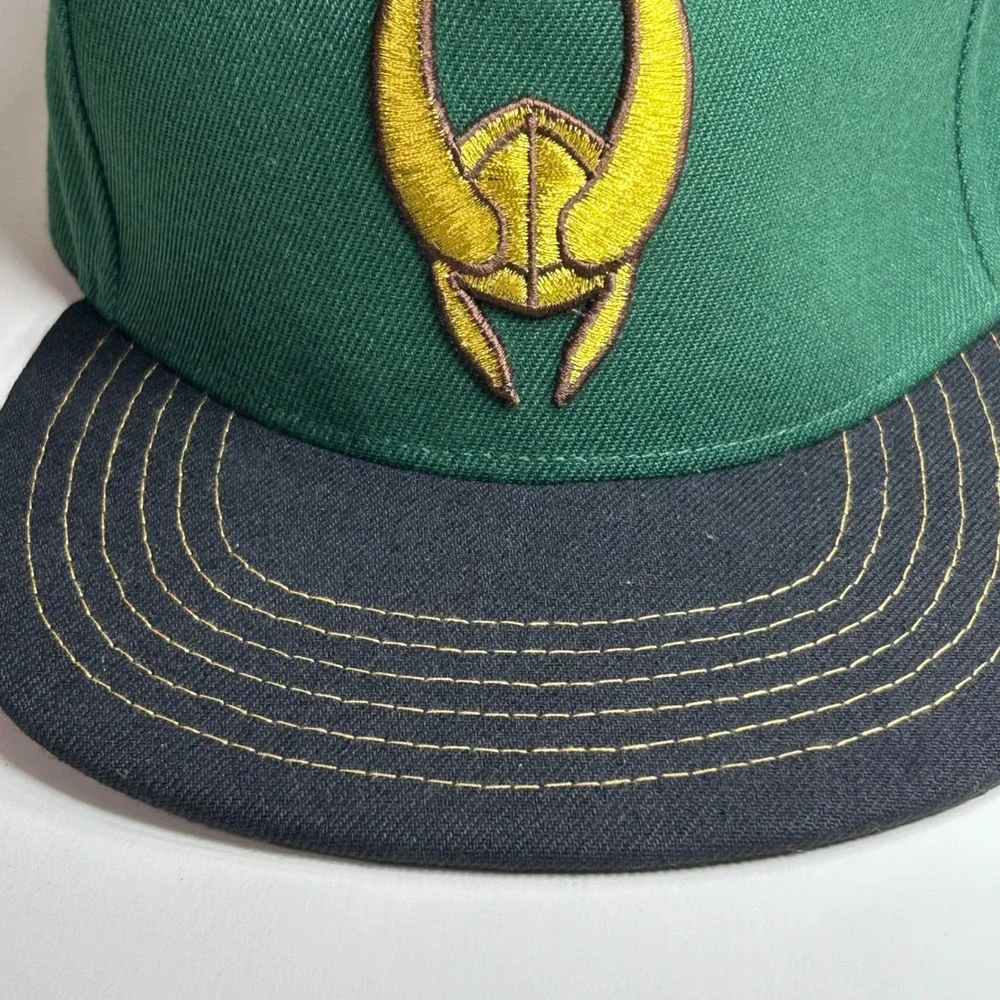 Loki Marvel Snapback Hat God of Mischief Horned Helmet Cap Green Gold Men Disney